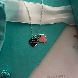 Double Heart Pendant- Pink and Silver